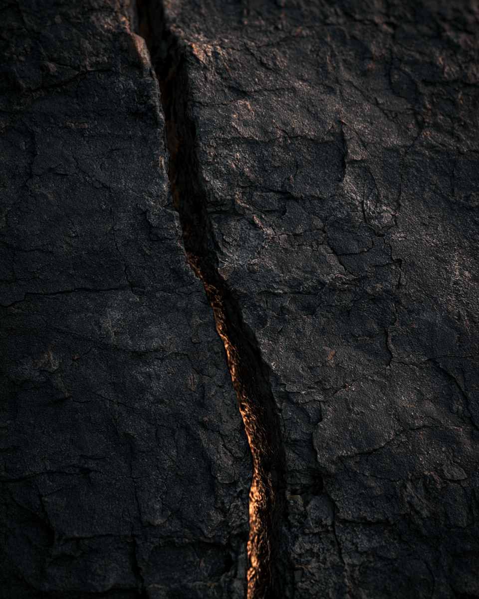 Cracked stone with gold emerging through the fracture.