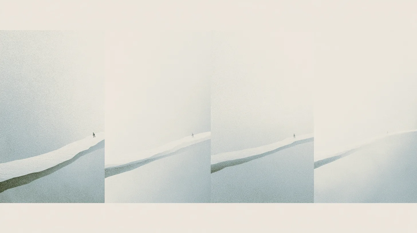 A solitary figure repeatedly moving through suspended architectural pathways as identity gradually forms through action.