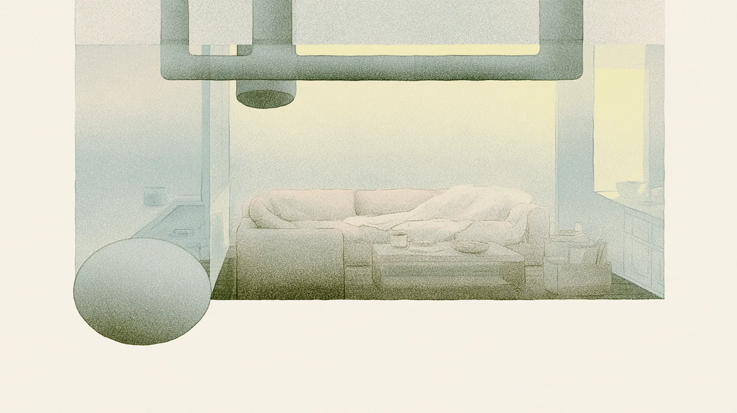 A calm lived-in interior subtly connected to larger supporting spaces beyond immediate view, symbolizing how desired outcomes always include the responsibilities and structures required to sustain them.