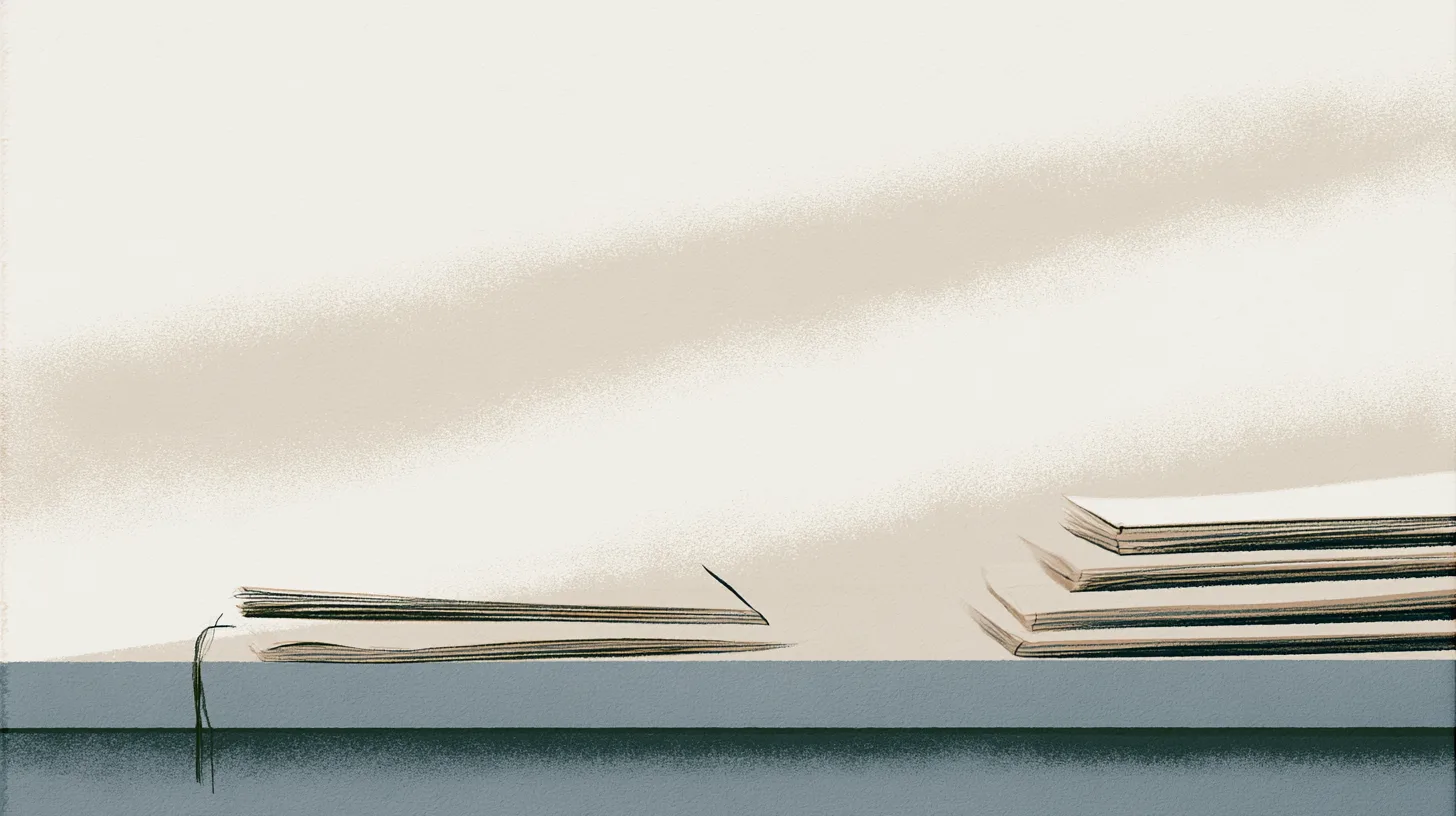 An open notebook beside a small stack of notebooks resting in softened directional light, symbolizing steady participation, repeated effort, and trust in daily process over immediate results.
