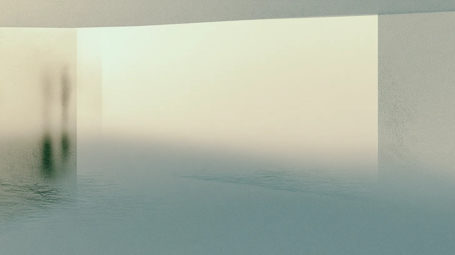 Two blurred figures standing within a quiet reflective architectural recovery environment partially merged into the same atmospheric space.